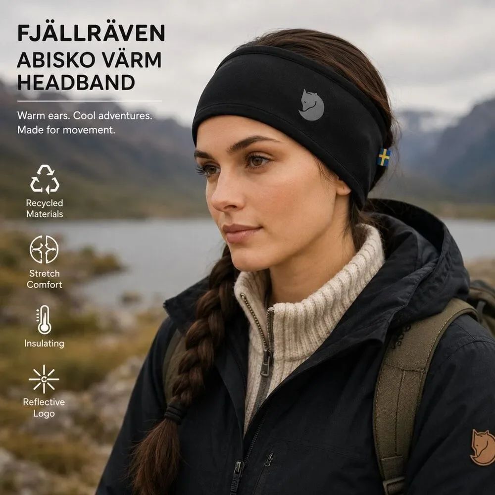 Fjallraven Abisko Värm Black Insulated Stretch Headband NWT Unisex